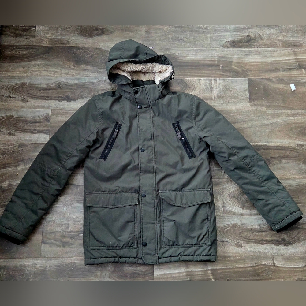 H&M Men's Dark Green Hooded Puffer Jacket